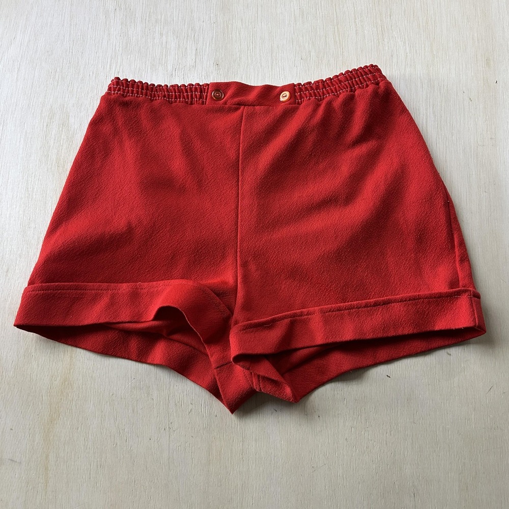 Vintage Red Knit Hot Pants Elastic Waist Pull On Casual Summer Lounge Womens 30W